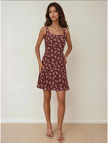 Vestido mini ajustado estampado con cuello en u hiccup