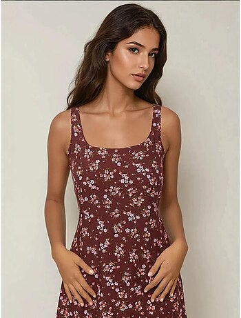 Vestido mini ajustado estampado con cuello en u hiccup
