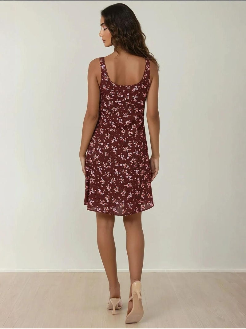 Vestido mini ajustado estampado con cuello en u hiccup Marrón - Kiabi