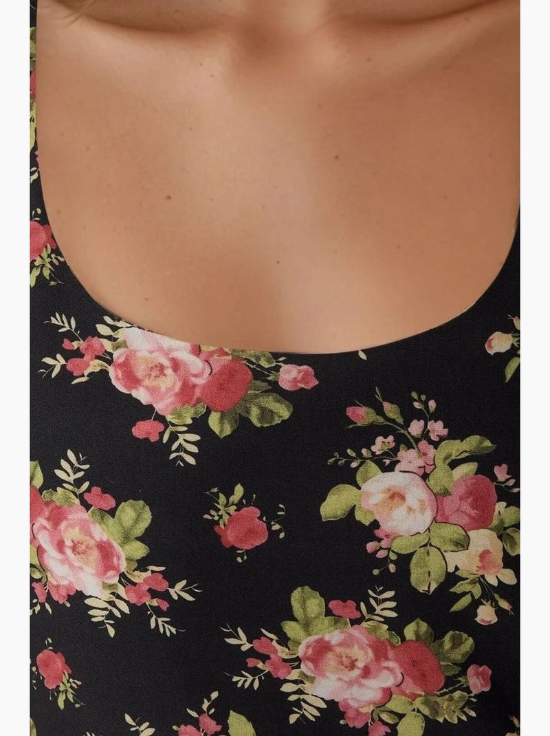 Vestido mini ajustado estampado con cuello en u hiccup Negro - Kiabi
