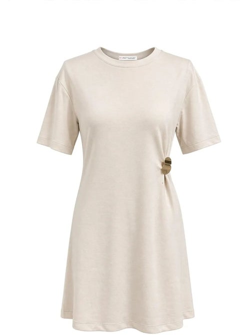 Vestido mini camiseta con cuello redondo y accesorio de piedra mixray - Kiabi Vestido mini camiseta con cuello redondo y accesorio de piedra mixray - Kiabi