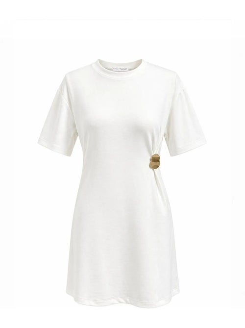 Vestido mini camiseta con cuello redondo y accesorio de piedra mixray - Kiabi Vestido mini camiseta con cuello redondo y accesorio de piedra mixray - Kiabi