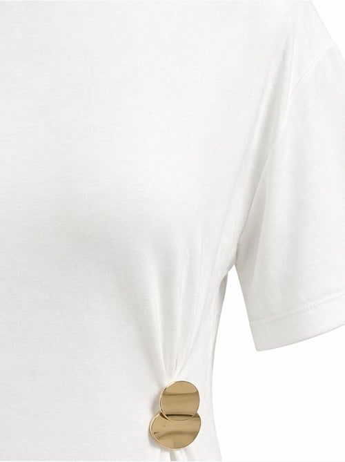 Vestido mini camiseta con cuello redondo y accesorio de piedra mixray - Kiabi Vestido mini camiseta con cuello redondo y accesorio de piedra mixray - Kiabi