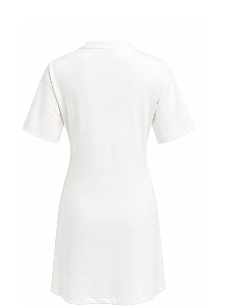 Vestido mini camiseta con cuello redondo y accesorio de piedra mixray Blanco - Kiabi