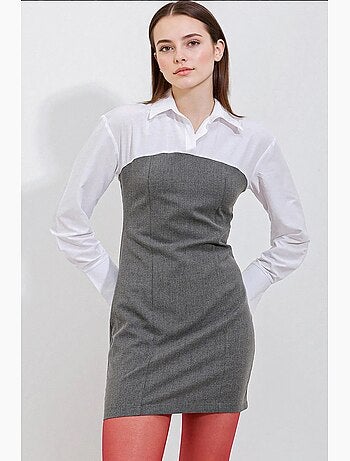 Vestido mini color block con cuello camisero y mangas largas bdart