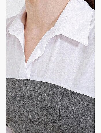 Vestido mini color block con cuello camisero y mangas largas bdart