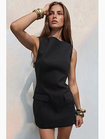 Vestido mini con cuello barco y cremallera hiccup