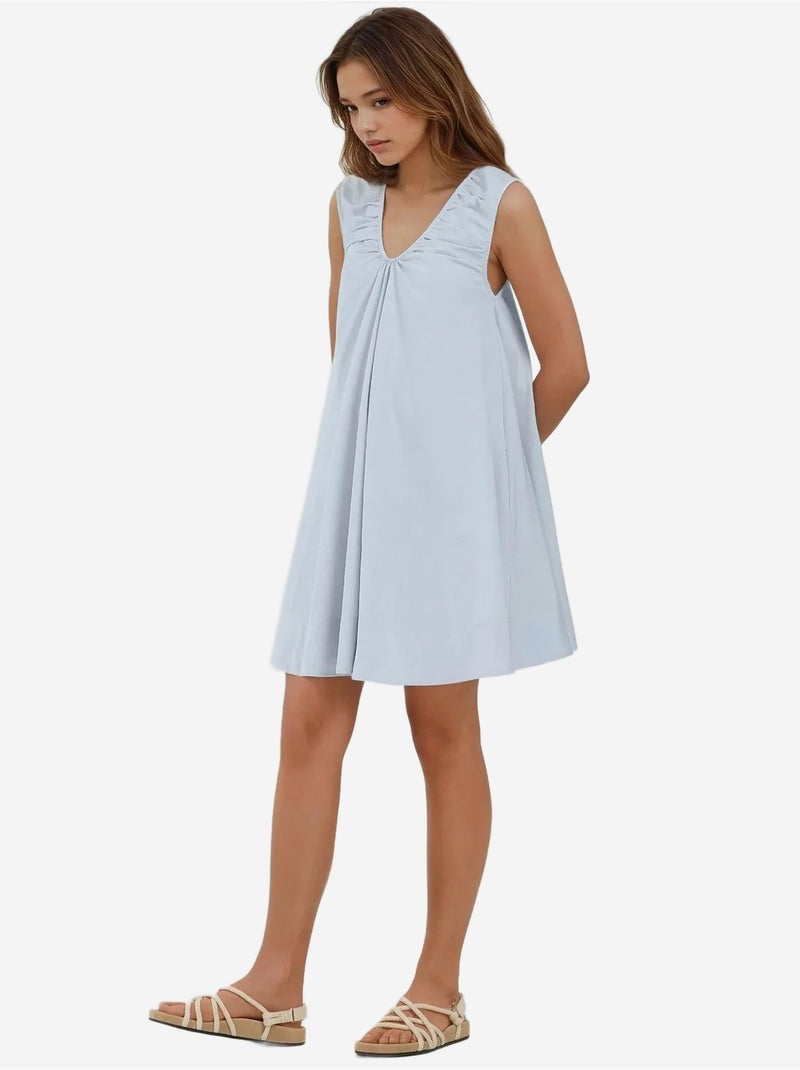 Vestido mini con cuello en u y corte en a hiccup Azul cielo - Kiabi