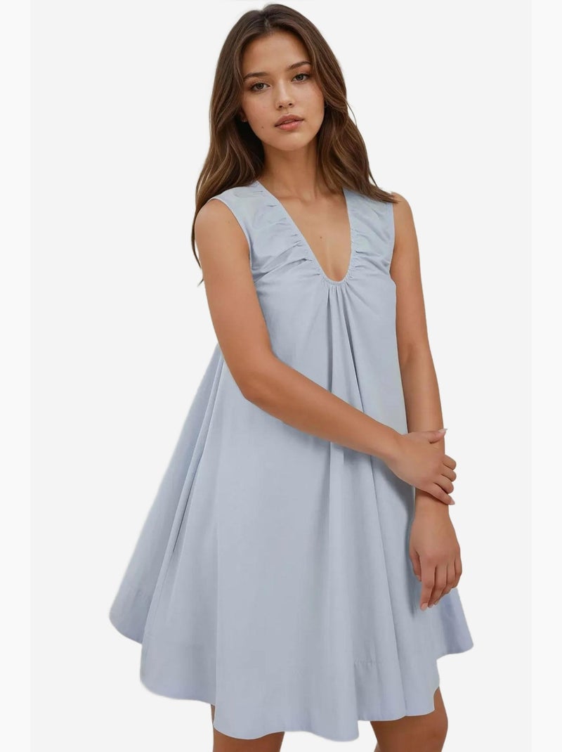 Vestido mini con cuello en u y corte en a hiccup Azul cielo - Kiabi