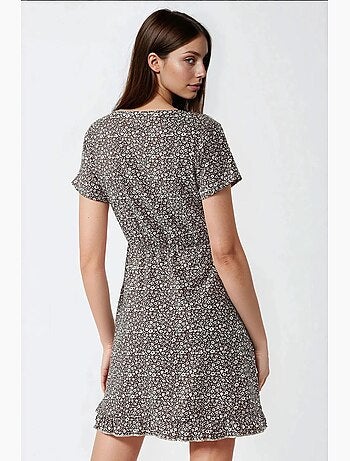Vestido mini con cuello en v y estampado floral hiccup