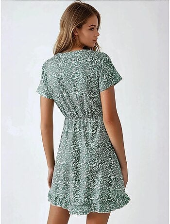Vestido mini con cuello en v y estampado floral hiccup