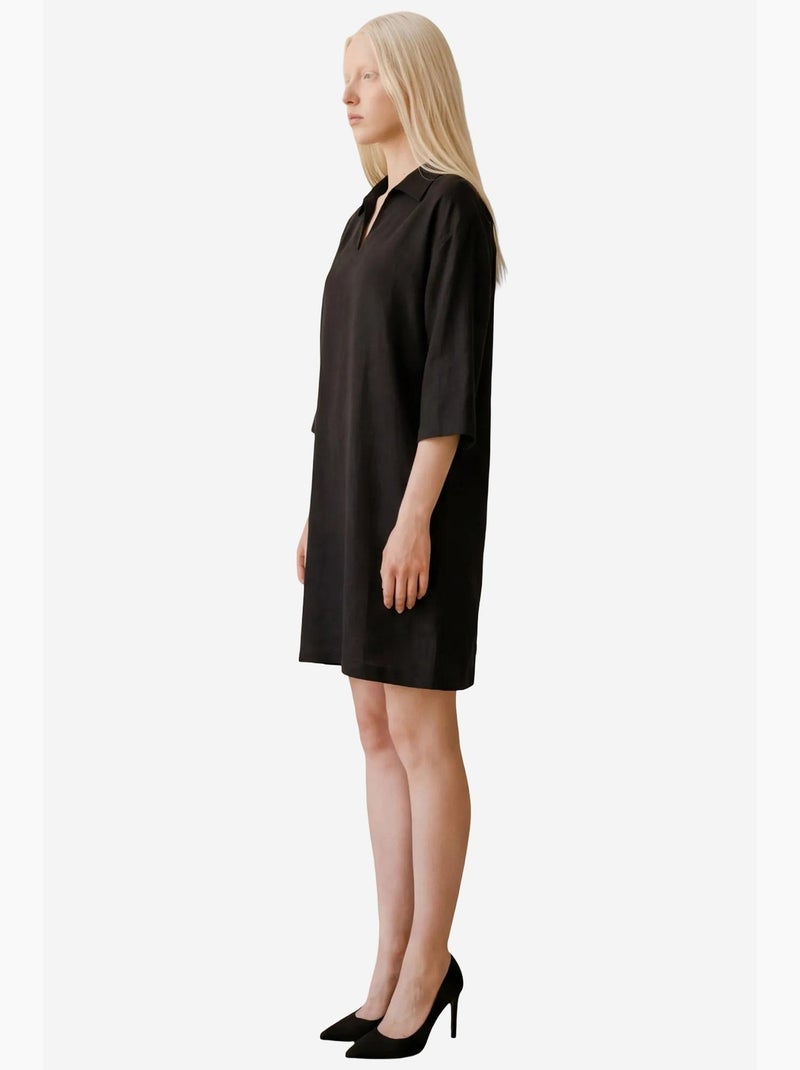 Vestido mini con cuello polo y mangas tres cuartos de mi moda my fashion Negro - Kiabi