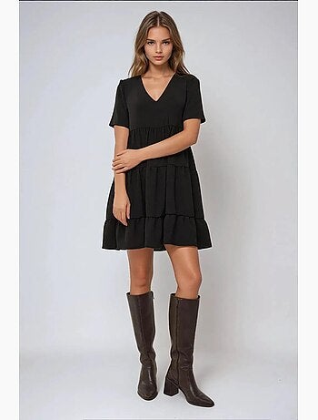 Vestido mini con escote en v y corte a hiccup