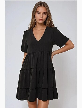 Vestido mini con escote en v y corte a hiccup