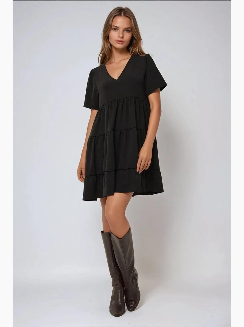 Vestido mini con escote en v y corte a hiccup Negro - Kiabi