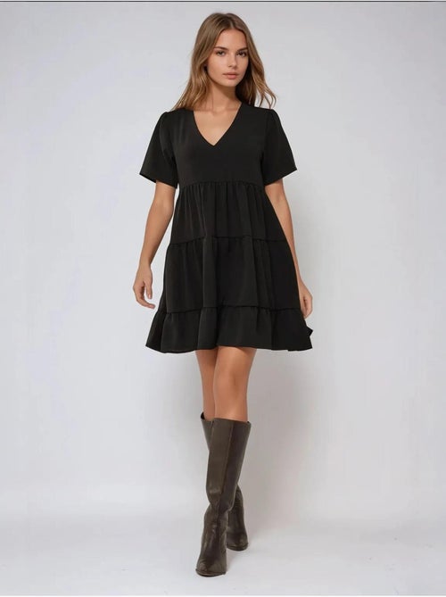 Vestido mini con escote en V y corte A - Kiabi Vestido mini con escote en V y corte A - Kiabi