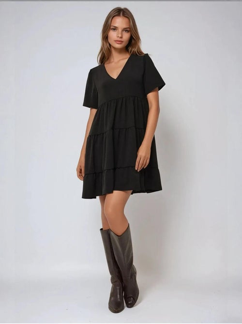 Vestido mini con escote en V y corte A - Kiabi Vestido mini con escote en V y corte A - Kiabi