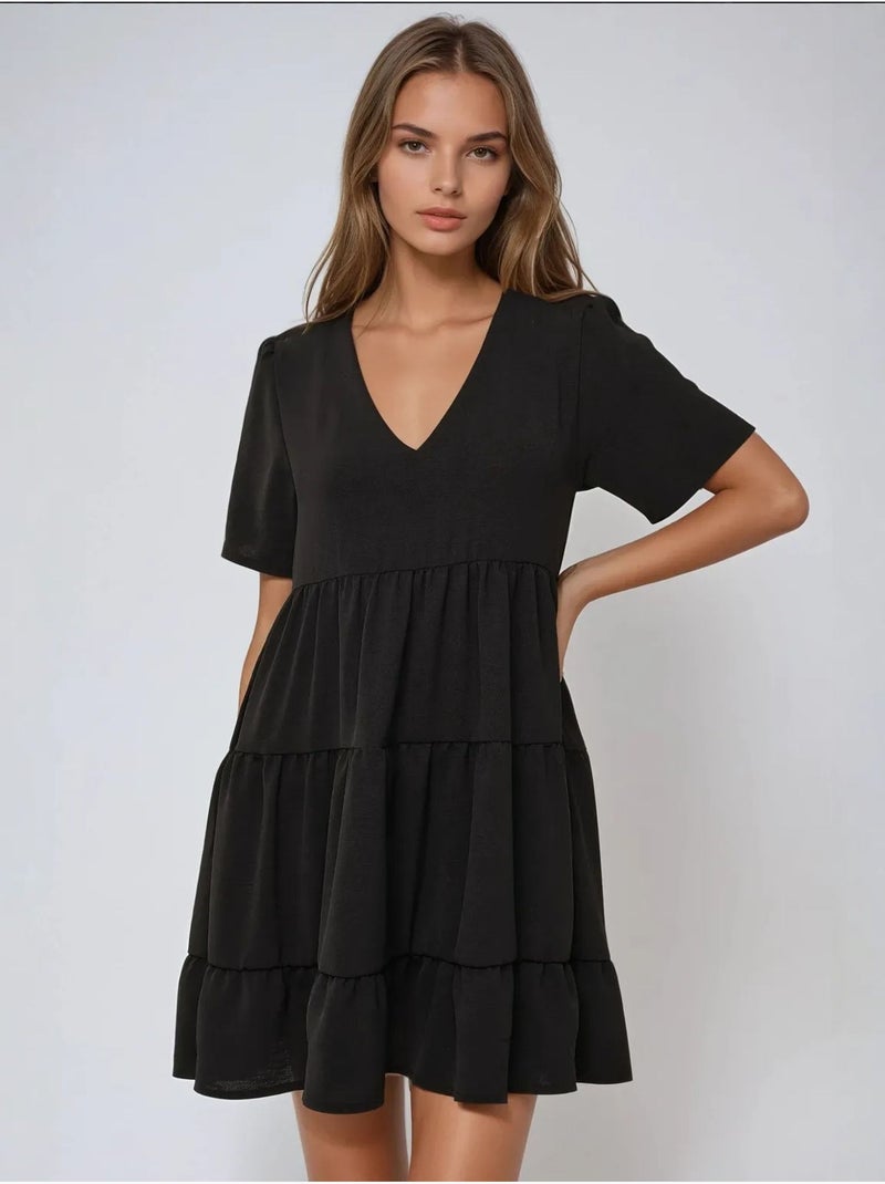 Vestido mini con escote en V y corte A Negro - Kiabi