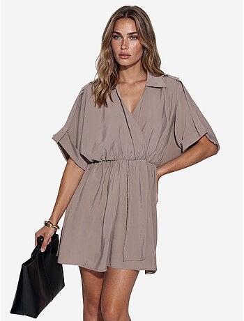 Vestido mini cruzado texturizado busem