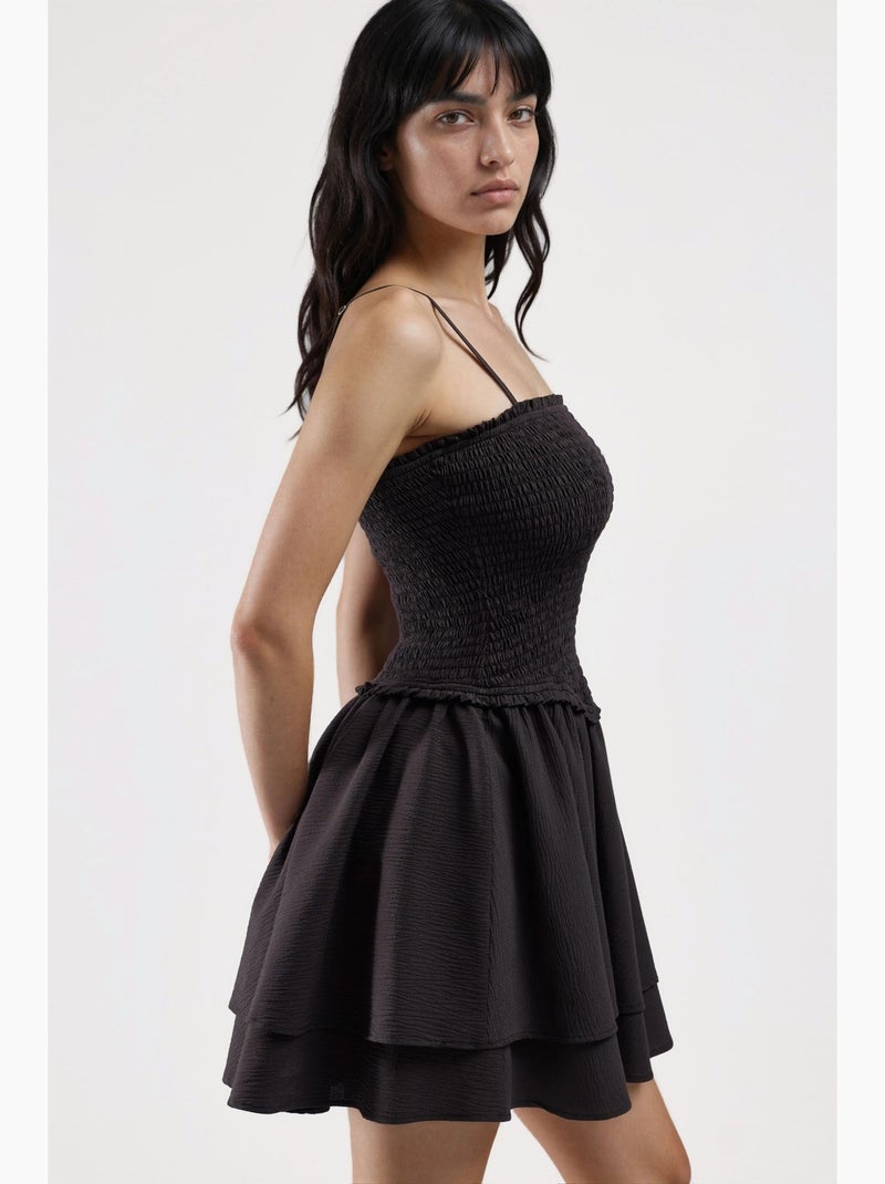Vestido mini cruzado texturizado sin tirantes hiccup Marrón chocolate - Kiabi