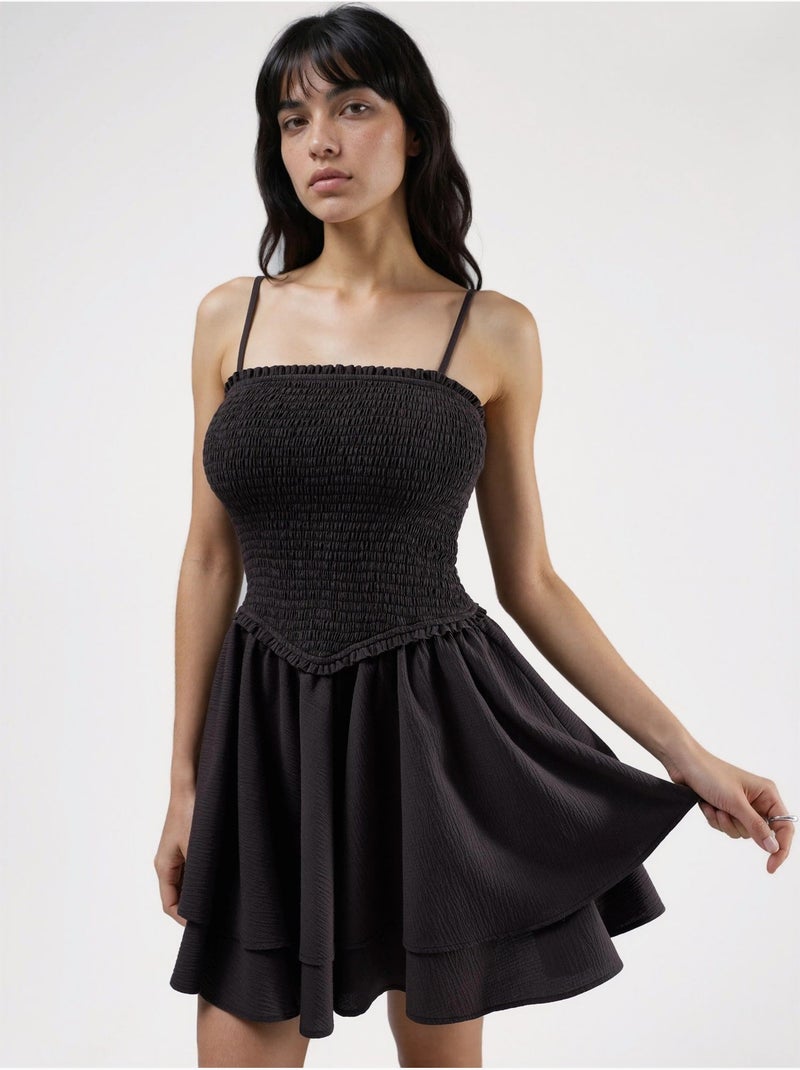 Vestido mini cruzado texturizado sin tirantes hiccup Marrón chocolate - Kiabi