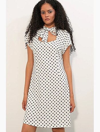 Vestido mini de corte evasé con lunares y lazo bdart