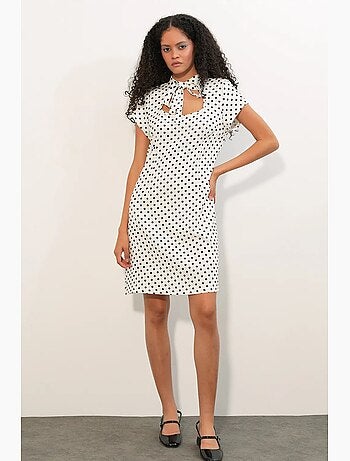 Vestido mini de corte evasé con lunares y lazo bdart