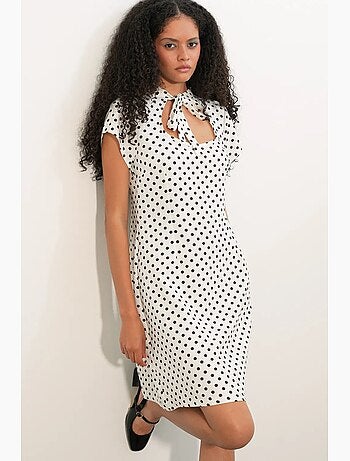 Vestido mini de corte evasé con lunares y lazo bdart