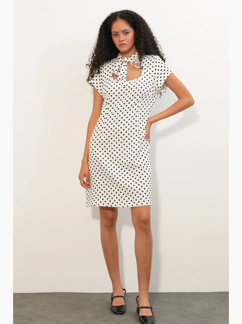 Vestido mini de corte evasé con lunares y lazo bdart Blanco roto - Kiabi