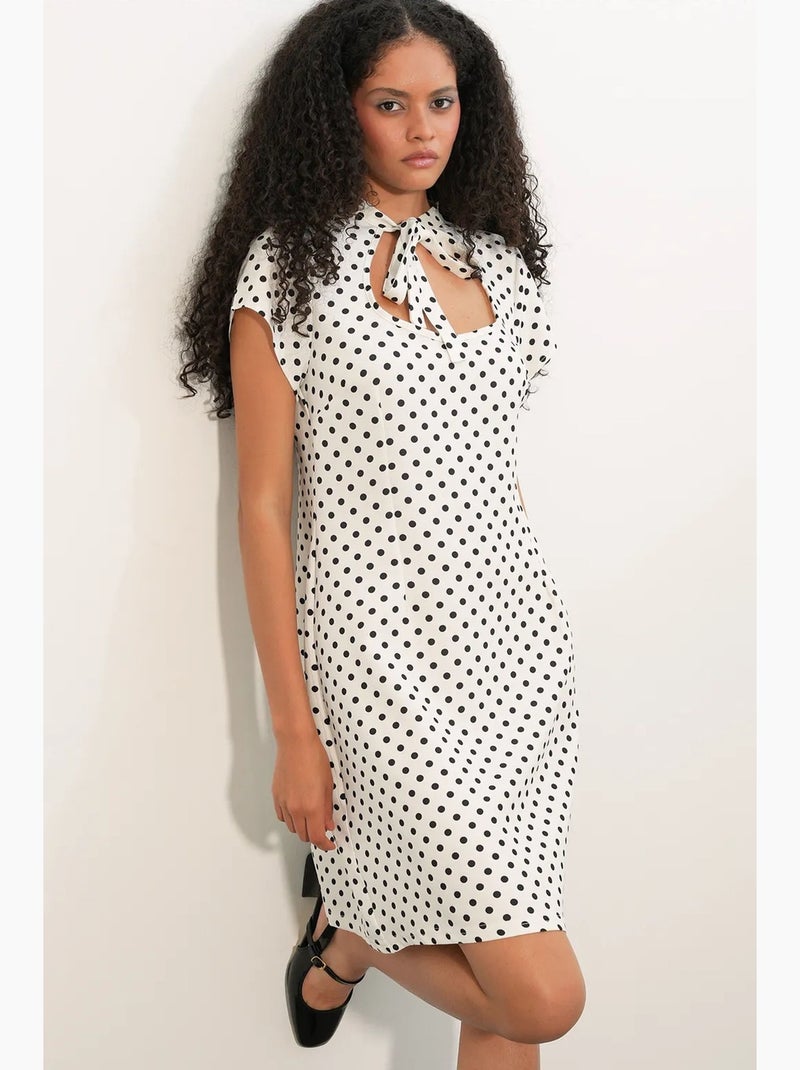 Vestido mini de corte evasé con lunares y lazo bdart Blanco roto - Kiabi