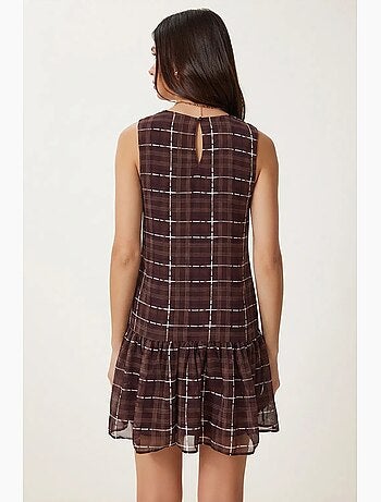 Vestido mini de cuadros con volantes y cuello redondo istanbul