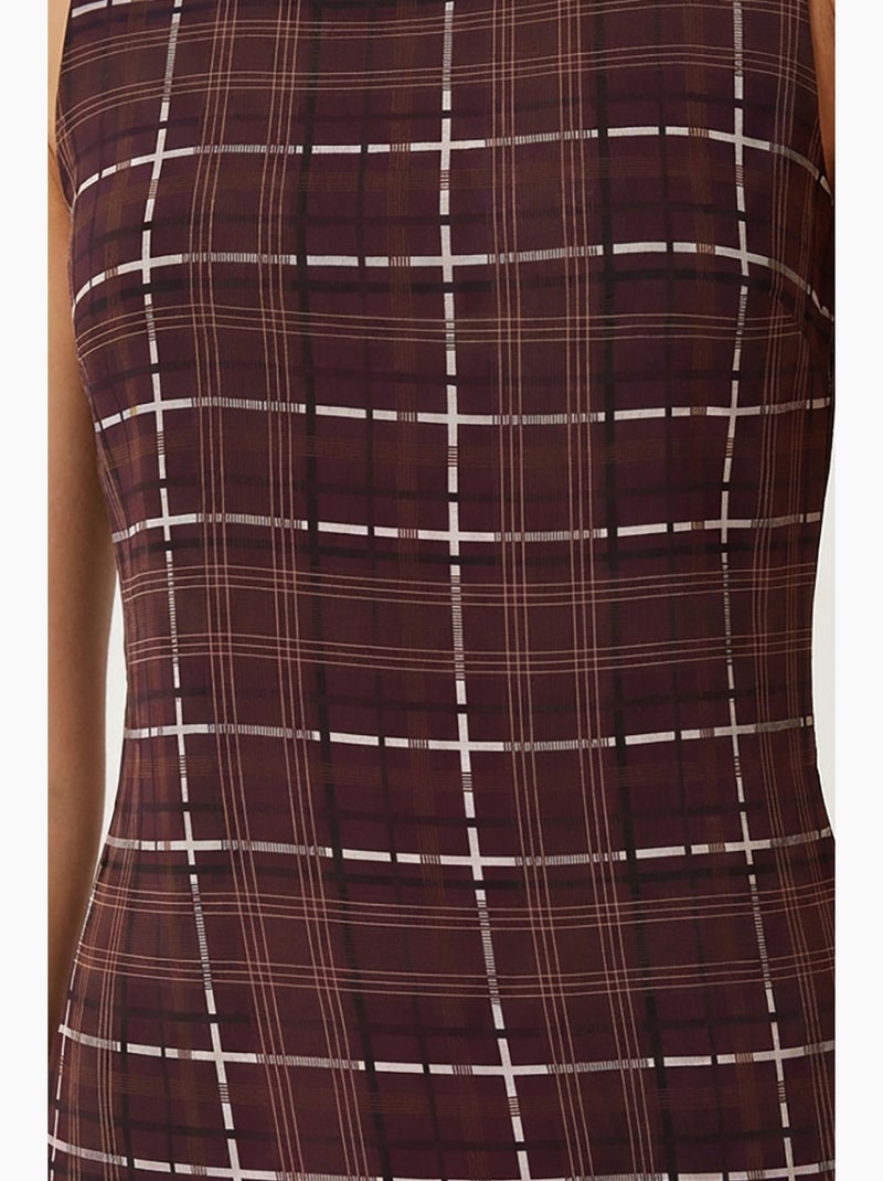 Vestido mini de cuadros con volantes y cuello redondo istanbul Blanco Marrón - Kiabi