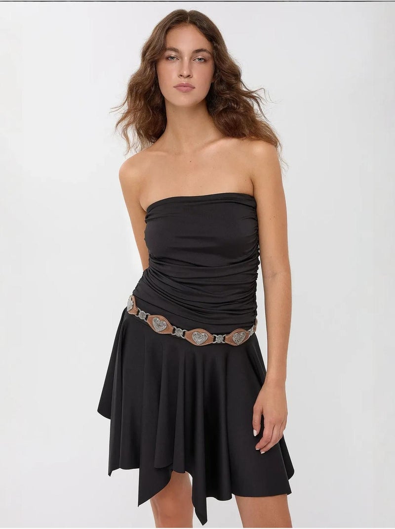 Vestido mini de jersey asimétrico sin mangas Negro - Kiabi