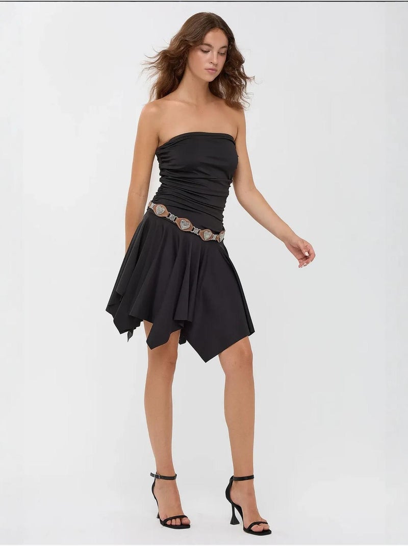 Vestido mini de jersey asimétrico sin mangas Negro - Kiabi