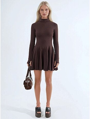 Vestido mini de jersey de cuello alto con diseño de paneles de busem