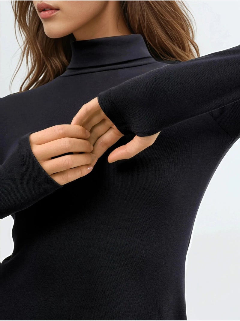 Vestido mini de jersey de cuello alto con diseño de paneles de busem Negro - Kiabi