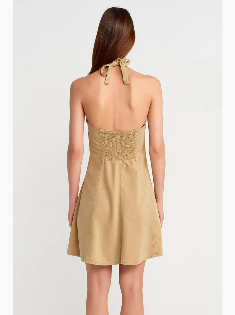 Vestido mini de línea a con cuello halter dilvin Camel - Kiabi