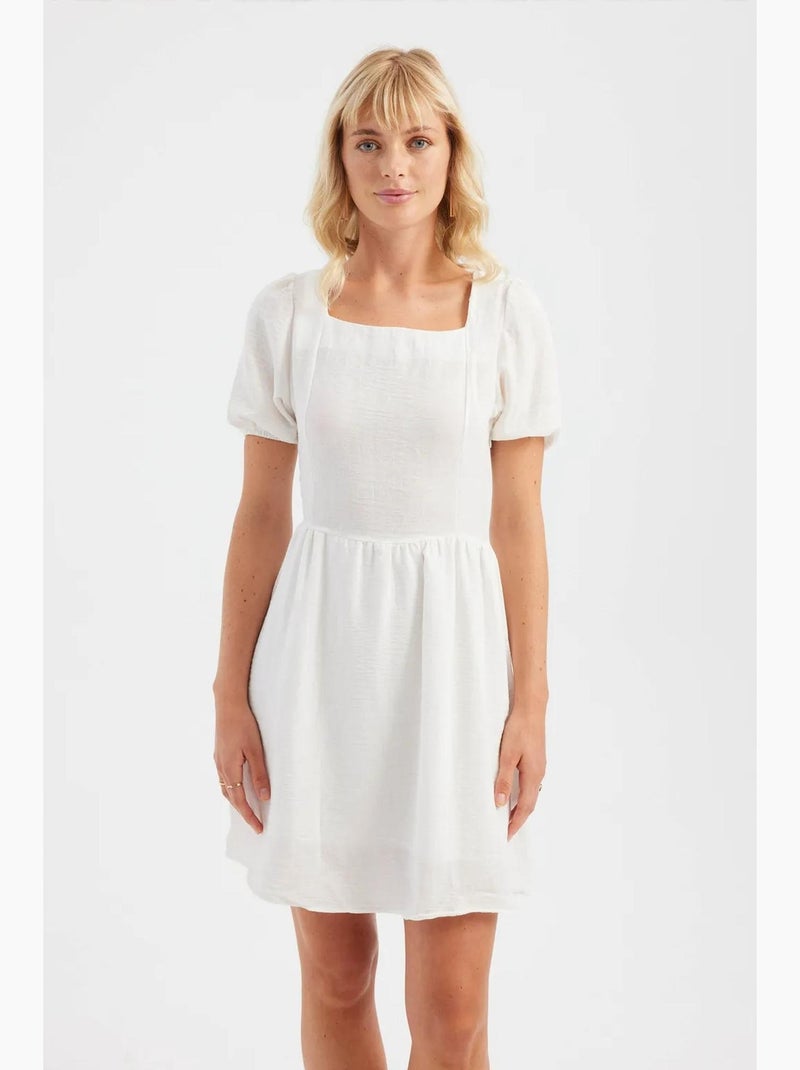 Vestido mini de manga corta con cuello cuadrado hiccup Beige natural - Kiabi