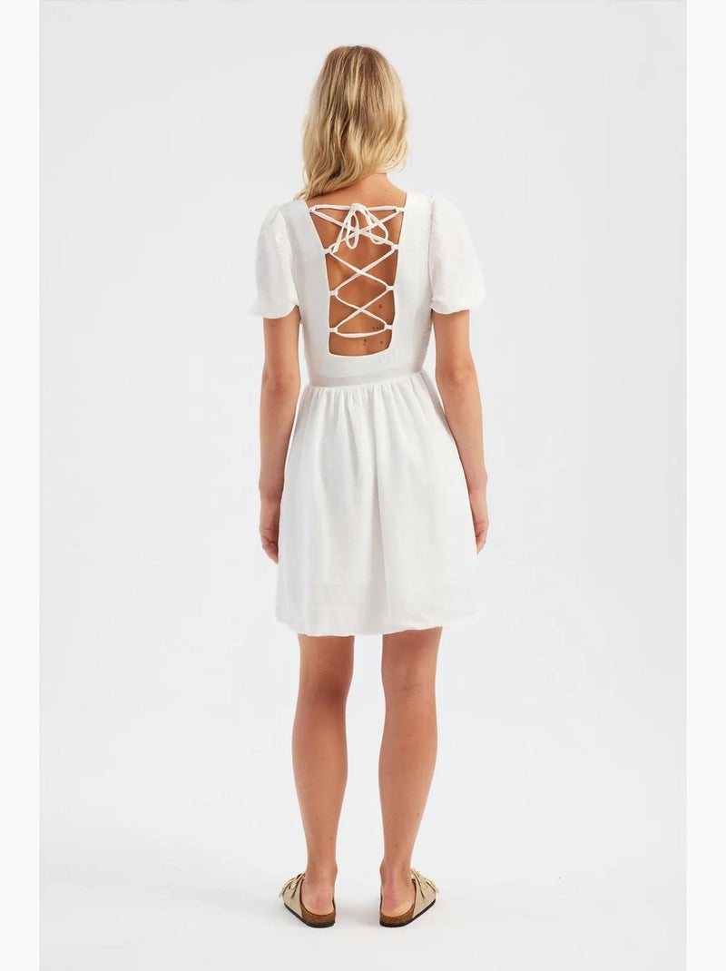 Vestido mini de manga corta con cuello cuadrado hiccup Beige natural - Kiabi