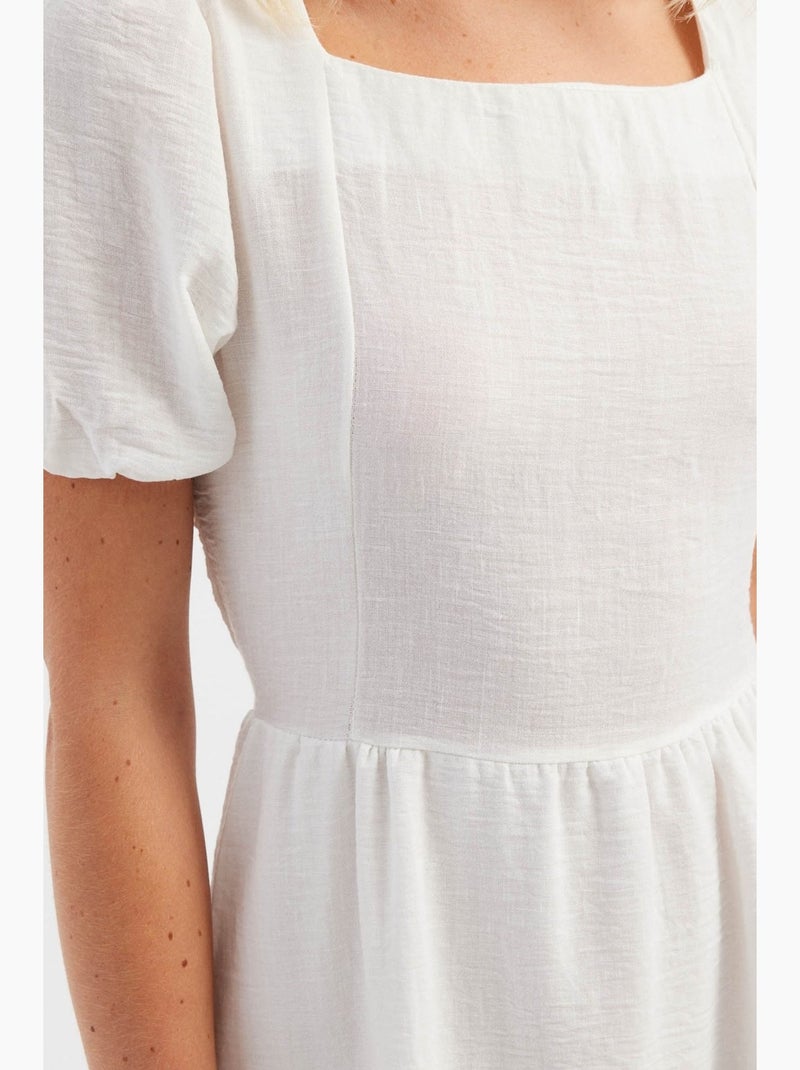 Vestido mini de manga corta con cuello cuadrado hiccup Beige natural - Kiabi
