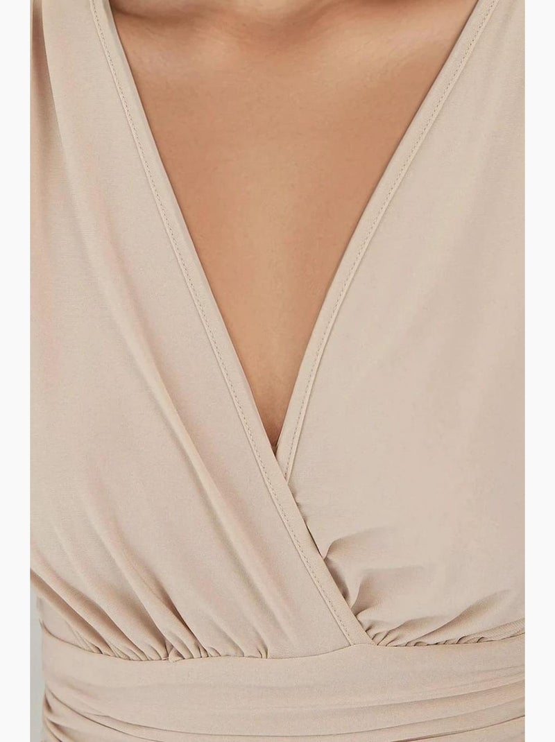 Vestido mini de manga corta con cuello en v hiccup Crema - Kiabi