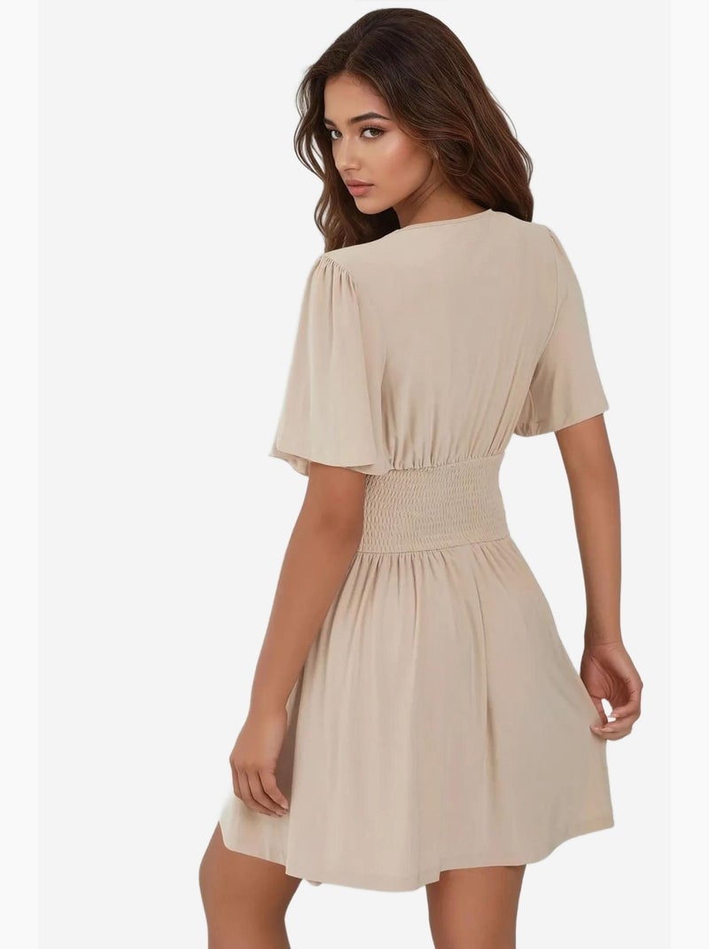Vestido mini de manga corta con cuello en v hiccup Crema - Kiabi