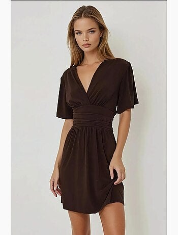 Vestido mini de manga corta con cuello en v hiccup