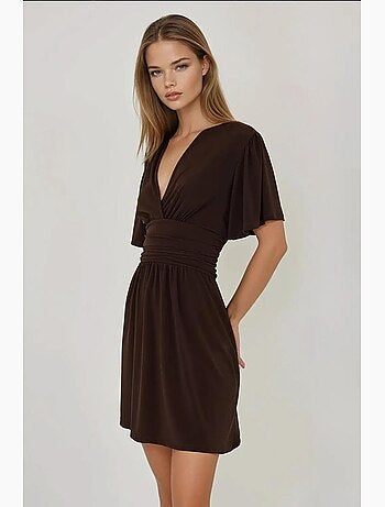Vestido mini de manga corta con cuello en v hiccup