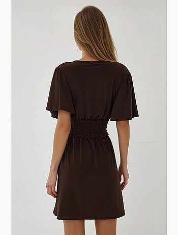 Vestido mini de manga corta con cuello en v hiccup