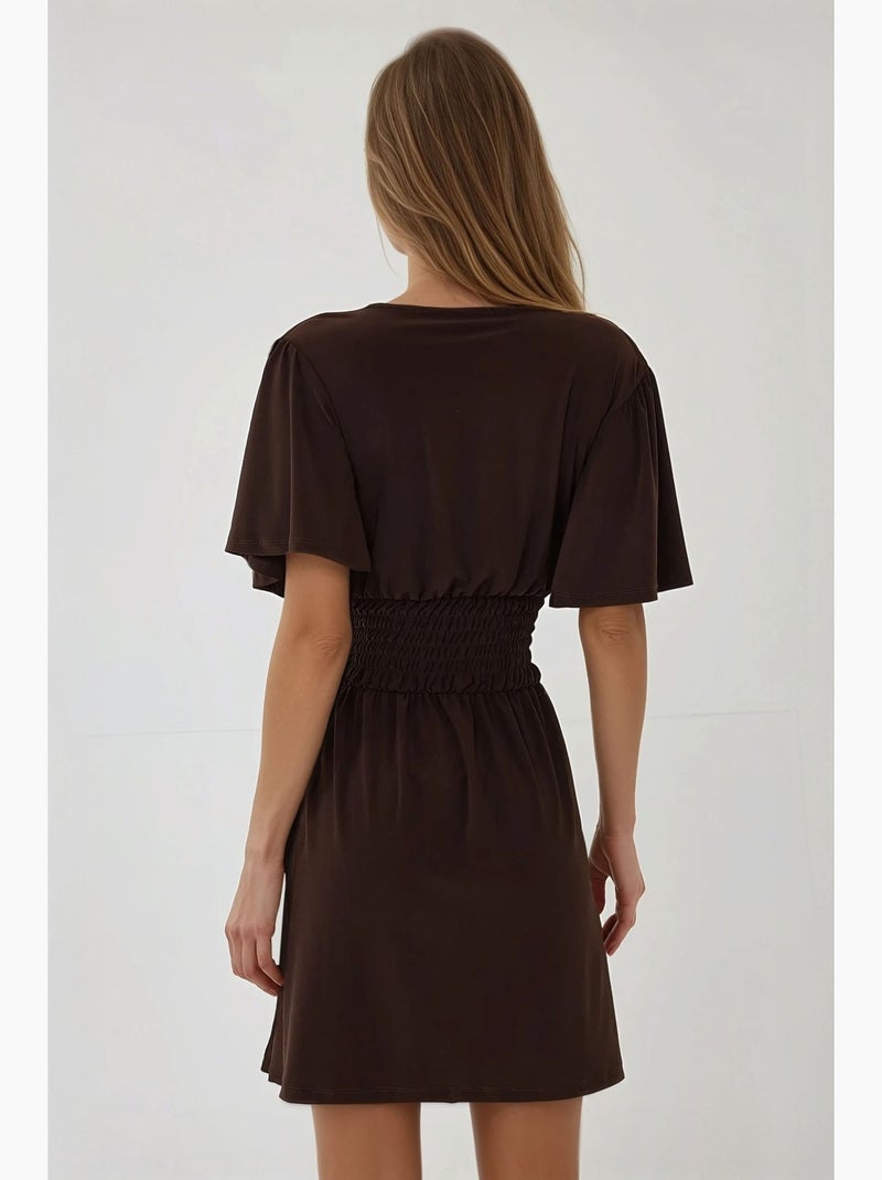 Vestido mini de manga corta con cuello en v hiccup Marrón - Kiabi