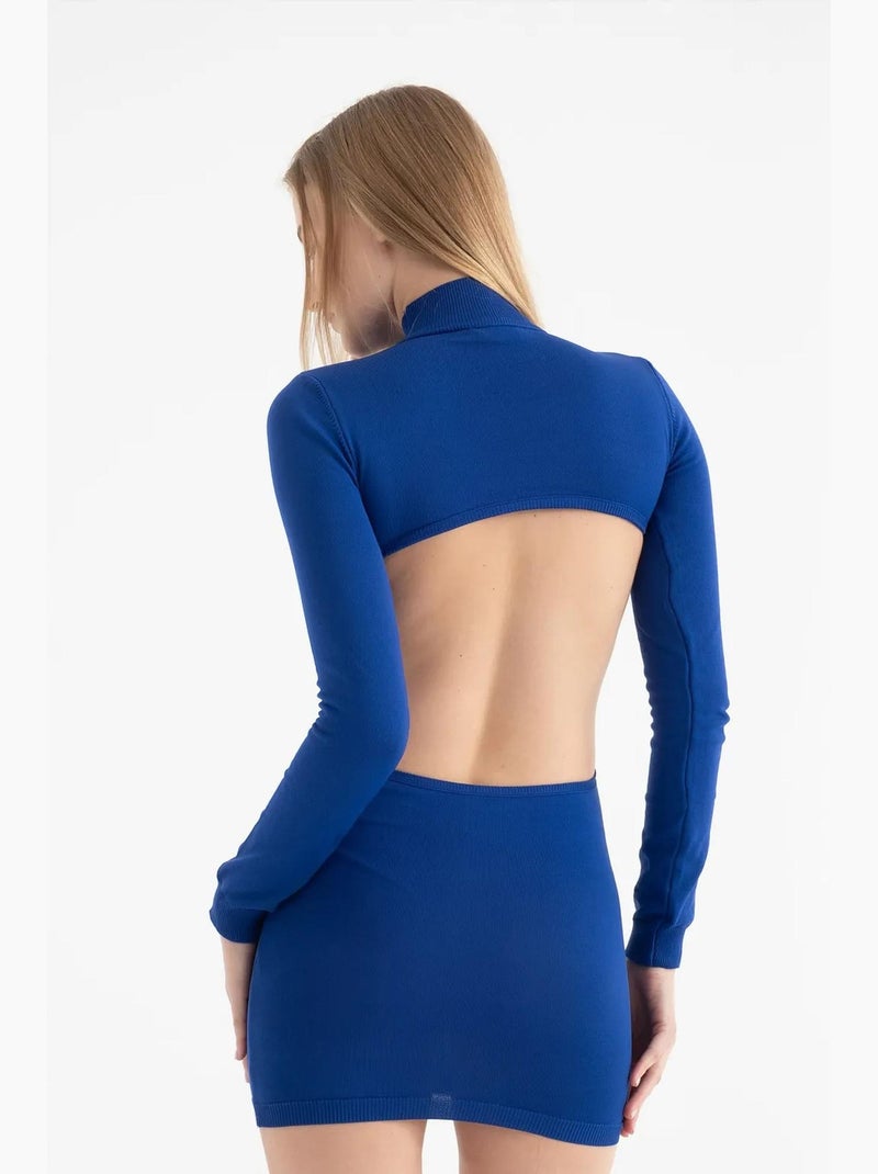 Vestido mini de manga larga con cuello redondo y abertura en la espalda hiccup Azul - Kiabi