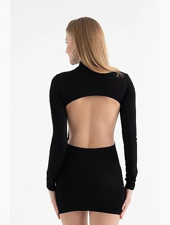 Vestido mini de manga larga con cuello redondo y abertura en la espalda hiccup