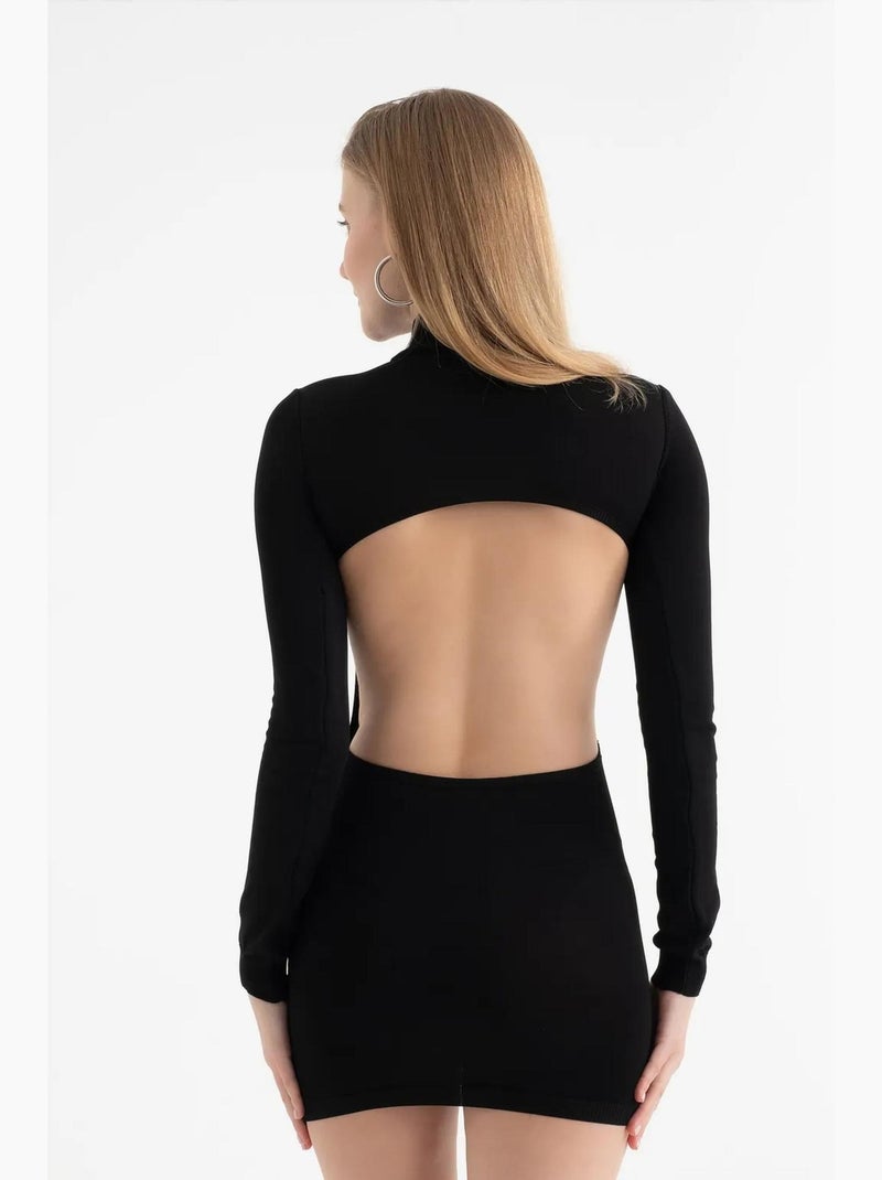 Vestido mini de manga larga con cuello redondo y abertura en la espalda hiccup Negro - Kiabi