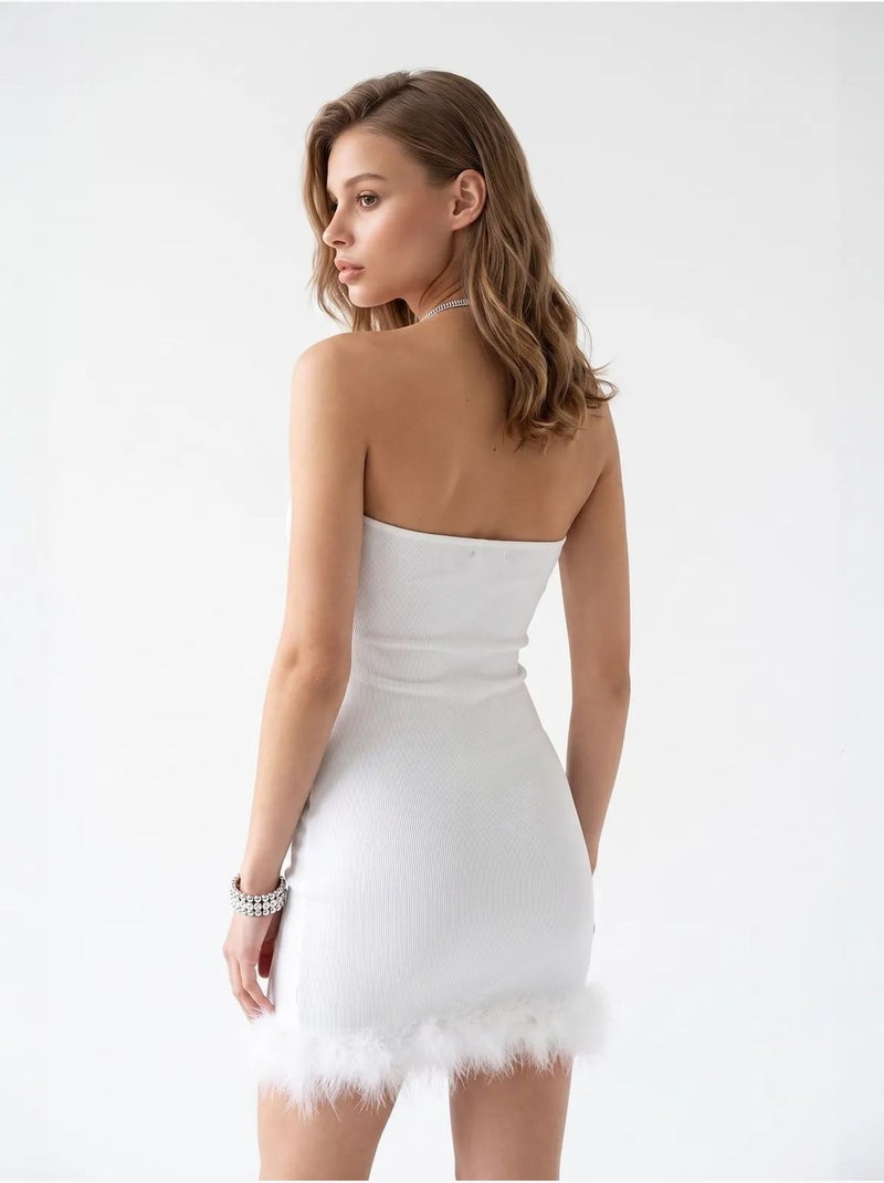 Vestido mini de mujer acanalado con cuello halter y detalle de piedra mixray Blanco - Kiabi